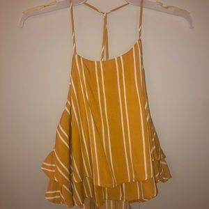 High neck flowy yellow shirt